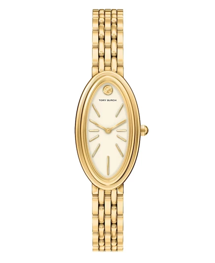 Женские овальные удлиненные кварцевые часы Tory Burch с двумя стрелками из нержавеющей стали, 22-миллиметровое золото