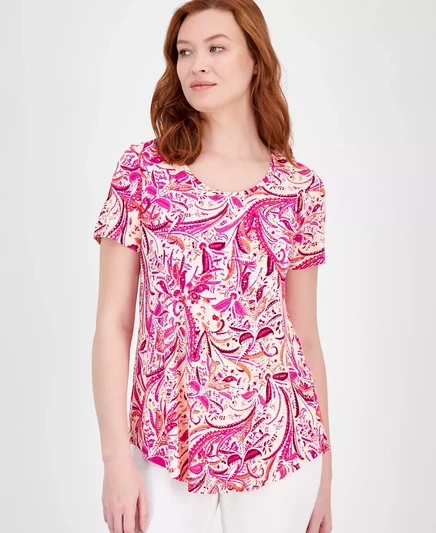  Женская футболка с круглым вырезом и принтом, созданная для Macy's feather apricot combo