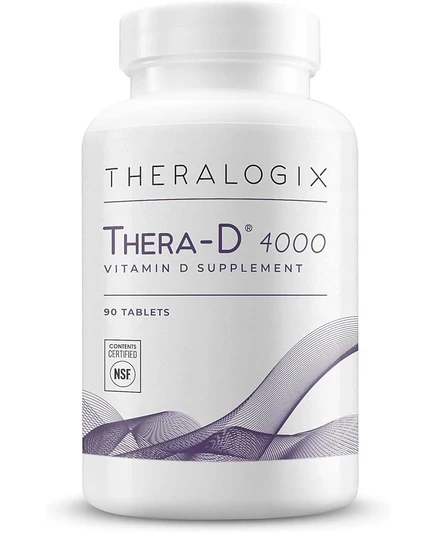 Добавка с витамином D Theralogix Thera-D 4000 - 4000 МЕ (100 мкг) Витамина D3 - Запас на 90 дней - Добавка для поддержания иммунитета - Сертифицирована NSF, не имеет цвета