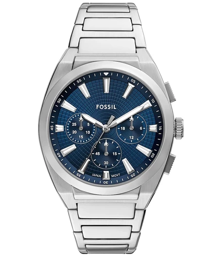 Мужские часы Fossil Everett с хронографом из нержавеющей стали, серебро 44 мм