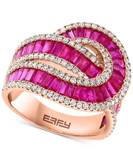 Кольцо EFFY с рубинами и бриллиантами, розовое золото
