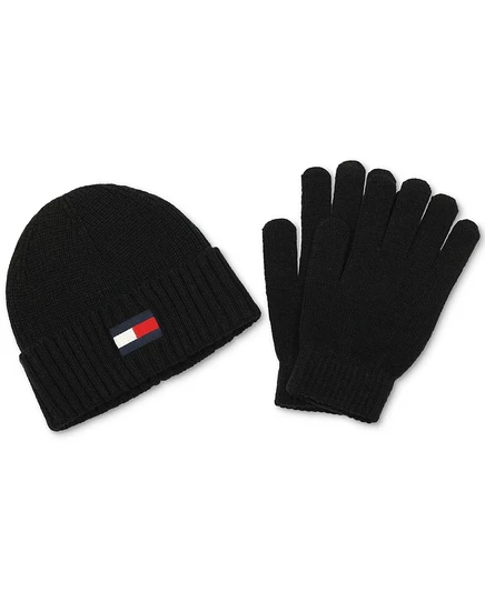 Мужская шапочка и перчатки с вышитым логотипом Tommy Hilfiger  black