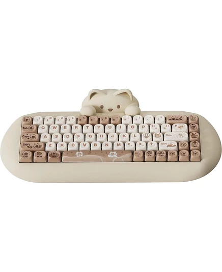 Новая беспроводная механическая клавиатура C68, горячая замена игровой клавиатуры на 65%, Тройной режим BT5.0/2.4G / Проводная, RGB подсветка NKRO, Силиконовая эргономичная клавиатура Cute Cat коричневого цвета