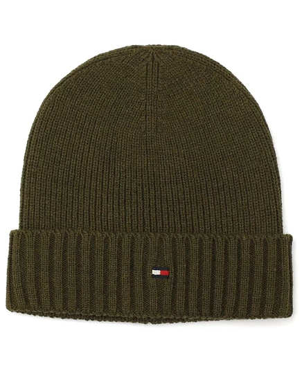 Мужская шапка Tommy Hilfiger в рубчик с отворотом, зеленая