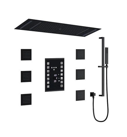 Система дождевого душа CASAINC для скрытого монтажа со светодиодной подсветкой Bluetooth Music Smart Touch Screen Display черного цвета