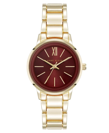 Женские кварцевые минималистичные часы Anne Klein из бордового и золотистого сплава в минималистичном стиле, 32 мм