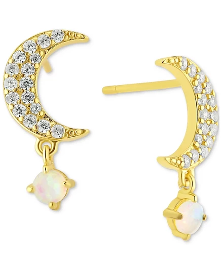 Серьги-капли Pavé Moon & Opal Star из чистого серебра с позолотой 18 карат