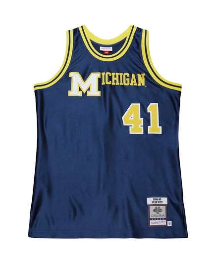 Мужская майка Mitchell & Ness Glen Rice Navy Michigan Wolverines 1988/89 