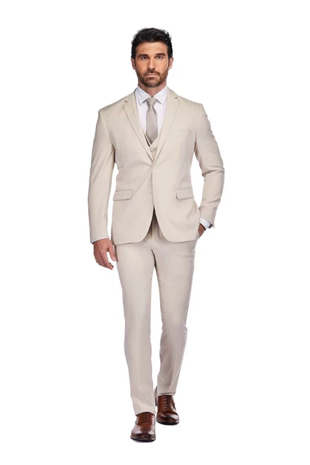  Мужской облегающий костюм из 3 предметов light beige