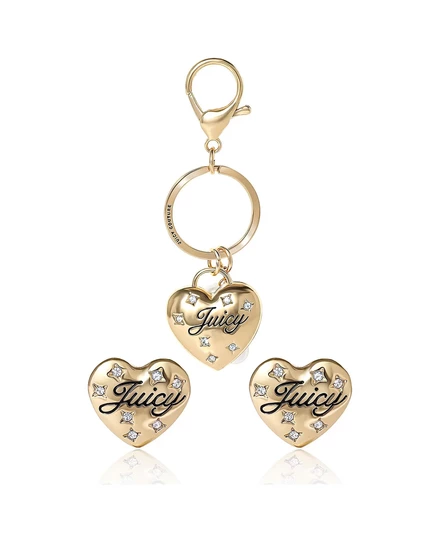 Золотой брелок-сердечко от Juicy Couture и серьги в виде сердца с хрустальными вставками gold tone