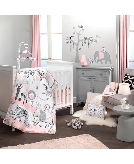 Комплект в кроватку Lambs & Ivy Happy Jungle, розовый