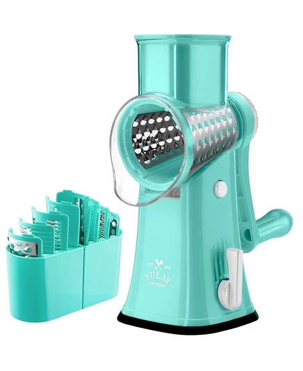 Rotary Cheese Grater with 5 Interchangeable Stainless Steel Blades blue
