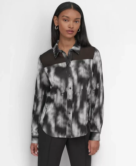  Женская прозрачная блузка с абстрактным принтом  DKNY blk combo