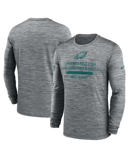 Мужская серая футболка Philadelphia Eagles Sideline Velocity Performance с длинным рукавом  gray