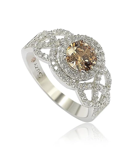 Сьюзи Левиан Стерлинговое серебро с кубическим цирконием в оплетке Halo Коричневое Свадебное кольцо с центральным камнем коричневого цвета