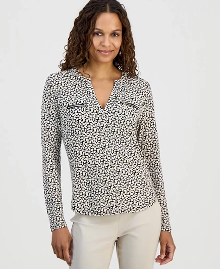 Женский топ JM Collection Delicate Paisley с карманами, черный