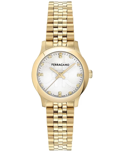 Женские часы-браслет Ferragamo Swiss Duo с бриллиантами (1/20 карата), позолоченные, с ионным покрытием, 28 мм золото