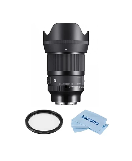 Объектив Sigma 50mm f/1.4 DG DN Art для Sony E в комплекте с УФ-фильтром с многослойным покрытием 72 мм, салфеткой для чистки из микрофибры без цвета