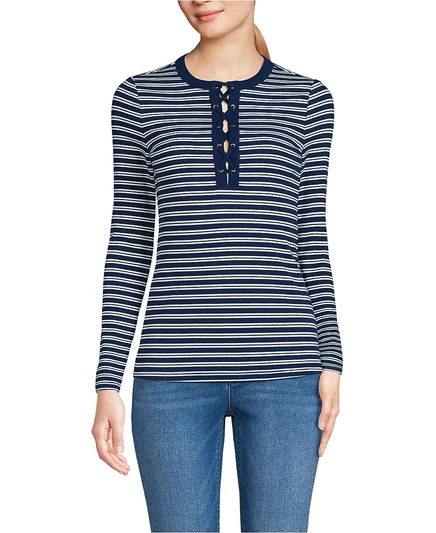 Женский топ Lands' End Polished Rib Tie Henley, синий