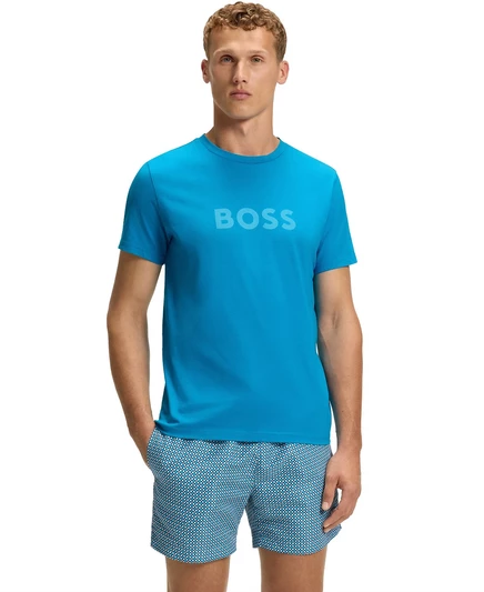 Мужская хлопковая футболка свободного кроя с контрастным логотипом Hugo Boss blue