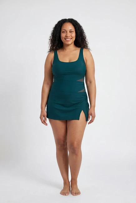 Женский купальник-платье Swimsuits For All с квадратным вырезом, зеленый