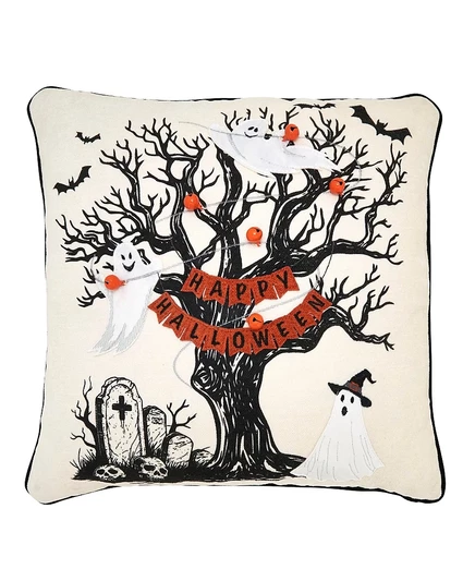 Подушка SARO LIFESTYLE Happy Halloween Tree 46×46 см, бежевая