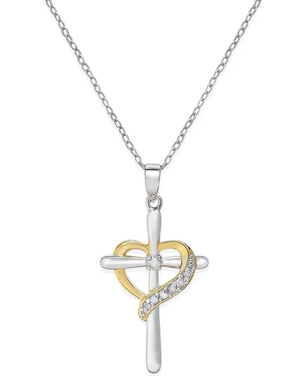 Подвеска Macy's крест и сердце 1/10 кт, серебристая