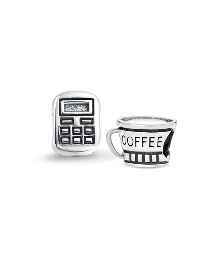 Набор шармов Bling Jewelry кофейная чашка и калькулятор, серебристые