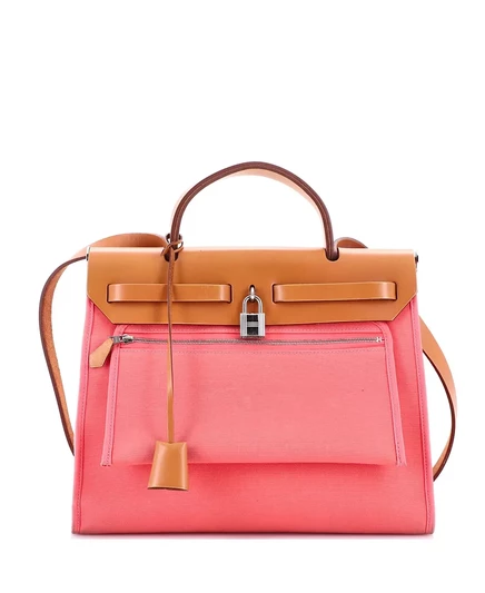 Бывшая в употреблении сумка Hermes 31 Herbag из кожи и текстиля на молнии pink/ brown