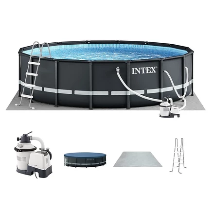 Круглый надземный Открытый плавательный бассейн Intex Ultra XTR Frame 14' x 42', серый