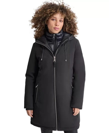  Женское пуховое пальто с капюшоном DKNY на молнии спереди black