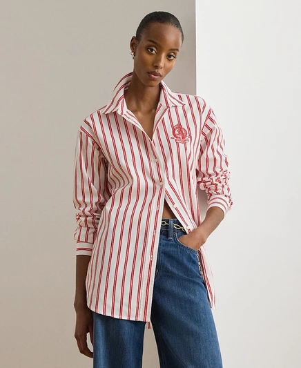 Женская рубашка Lauren Ralph Lauren Relaxed Fit в полоску, красная