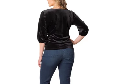 Бархатный топ с искусственным запахом Kiyonna Plus Size Odette onyx