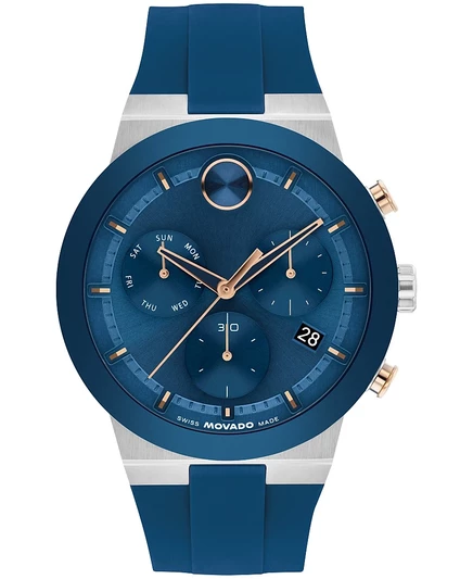 Мужские часы Movado с синим силиконовым хронографом Bold Fusion Swiss Chronograph, 44,50 мм