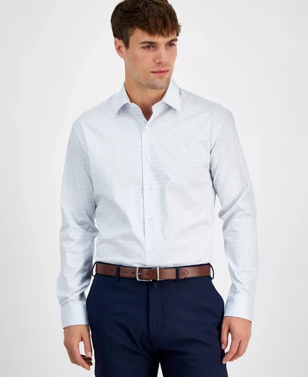  Мужская рубашка обычного покроя с гео-принтом, созданная для Macy's white lt blue