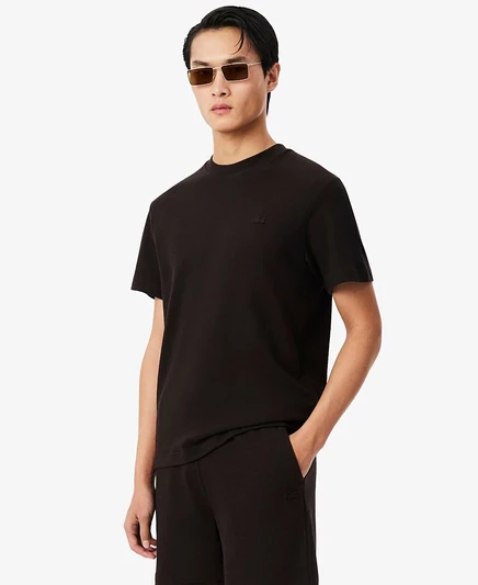 Мужская футболка из текстурированного джерси с круглым вырезом Lacoste, черная