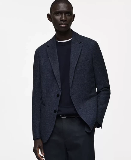 Мужской приталенный блейзер из шерсти Mango blue