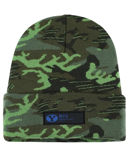 Мужская вязаная шапка Nike Camo BYU Cougars с манжетами на День ветеранов, зеленая