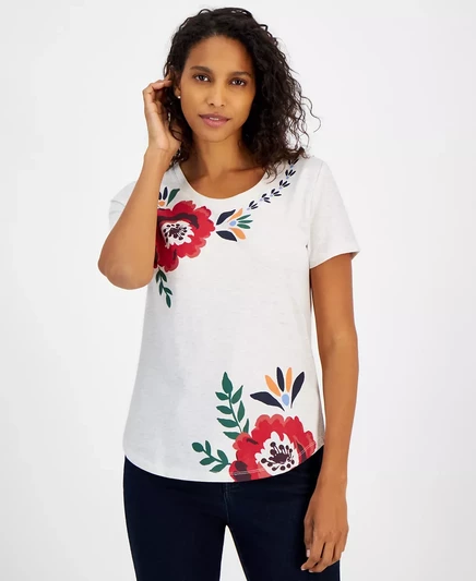 Футболка с графическим рисунком Style & Co Petite Whimsy, созданная для Macys winter beige heather