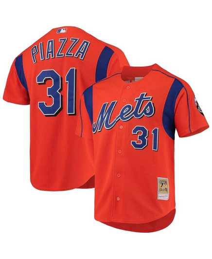 Мужская футболка Mike Piazza оранжевого цвета из коллекции New York Mets Cooperstown, сетчатая  orange