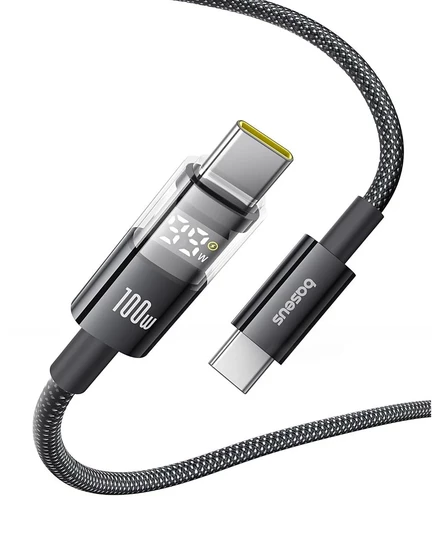 Кабель для быстрой зарядки Baseus 6.6 USB-C - USB-C с питанием 100 Вт и светодиодным дисплеем питания черного цвета