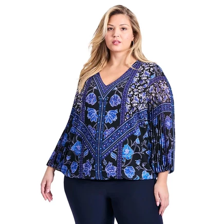 Женский топ Avenue Harmony Pleat Sleeve плюс размер, синий