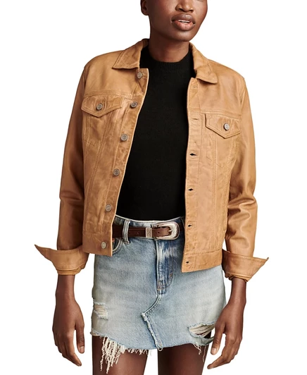 Женская куртка-тракер Lucky Brand кожаная, коричневая