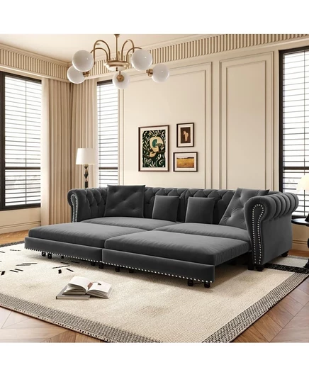 Диван-кровать Maison Boucle89" со спальным местом, Бархатный раскладной диван King-Size с шезлонгом и пуфиком, мягкий диван 3 в 1 для гостиной