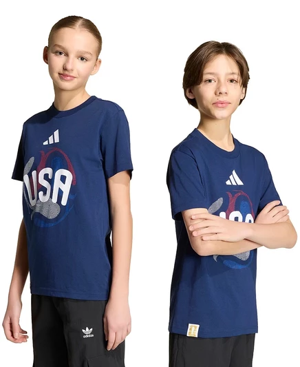 футболка adidas с круглым вырезом для мальчиков 8-20 лет, участвовавших в Чемпионате мира по футболу FIFA 2026 в США, синяя