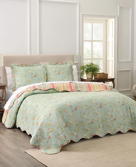 Комплект хлопчатобумажных одеял Waverly Garden Glitz из 3 предметов, Королевский зеленый