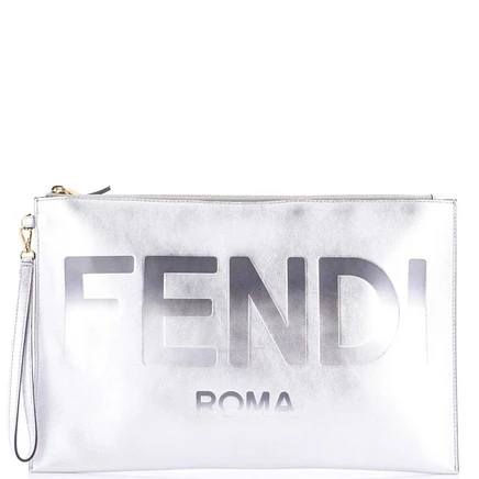 Женский клатч Fendi с логотипом, серебристый