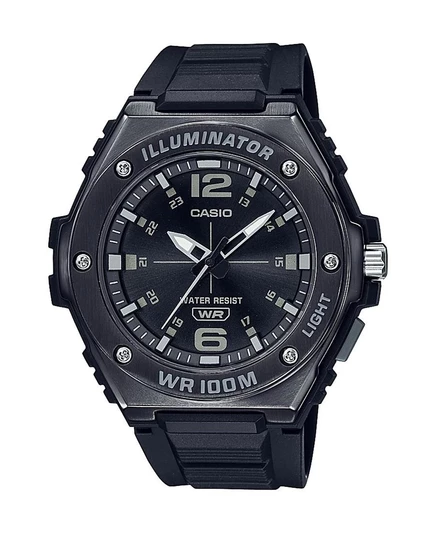 Мужские часы Casio MWA100HB-1AV три стрелочные, корпус 49,6 мм, черные