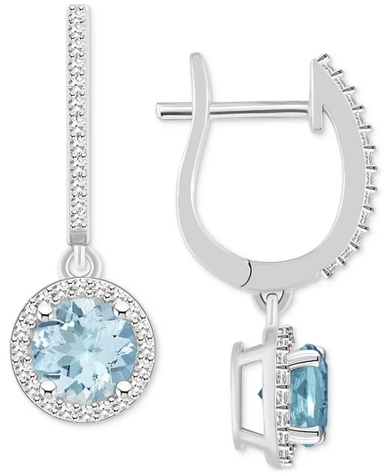 Серьги Macy's, аквамарин и бриллианты, серебро, голубые