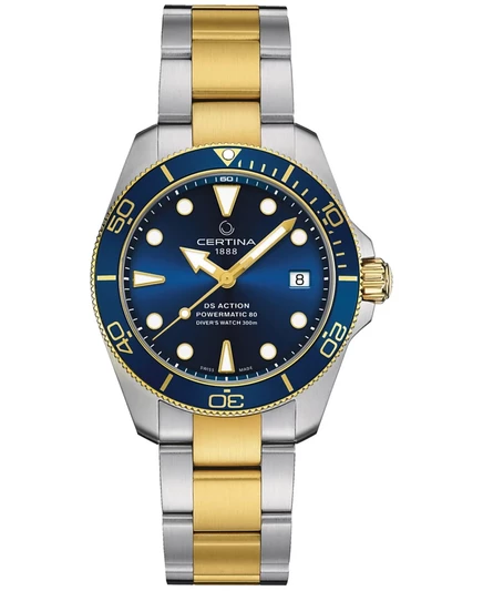 Часы Certina DS Action Diver автоматические 38 мм, двухцветный браслет, синие